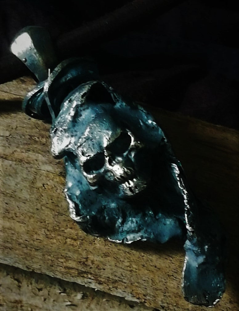 Oxidized Brass and Silver Skull Pendent