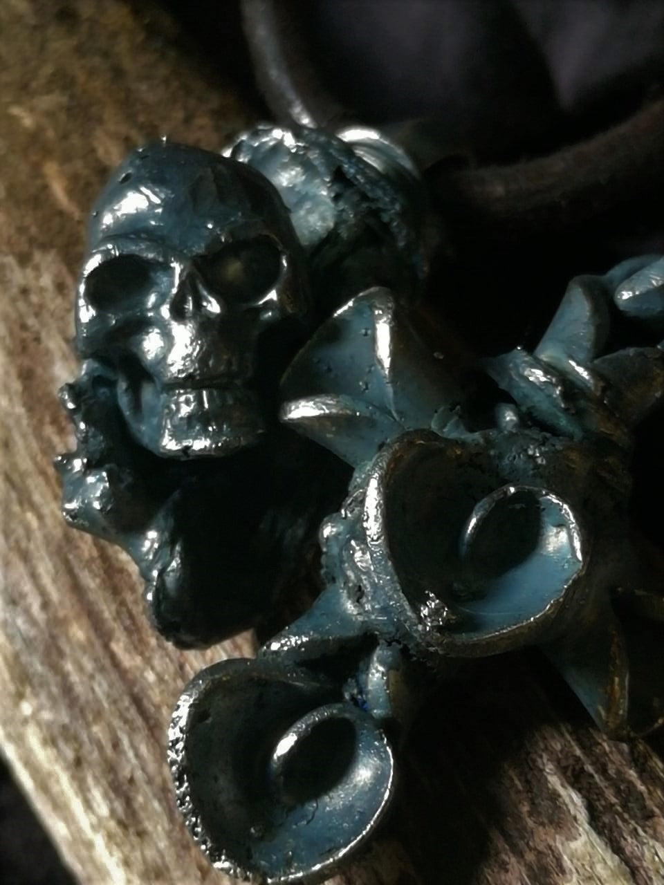 Oxidized Brass and Silver Skull Pendent