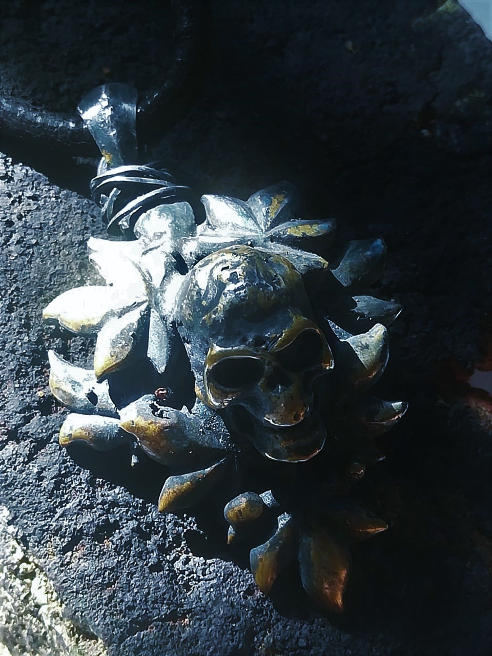 Oxidized Brass and Silver Skull Pendent