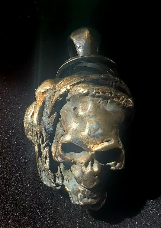 Oxidized Brass and Silver Skull Pendant