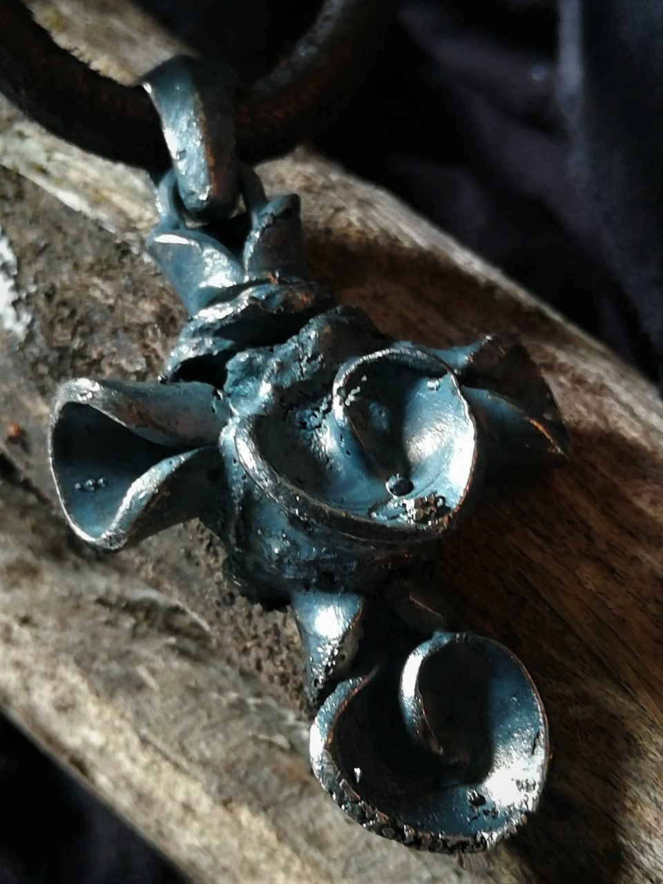 Oxidized Brass and Silver Cross Pendent.