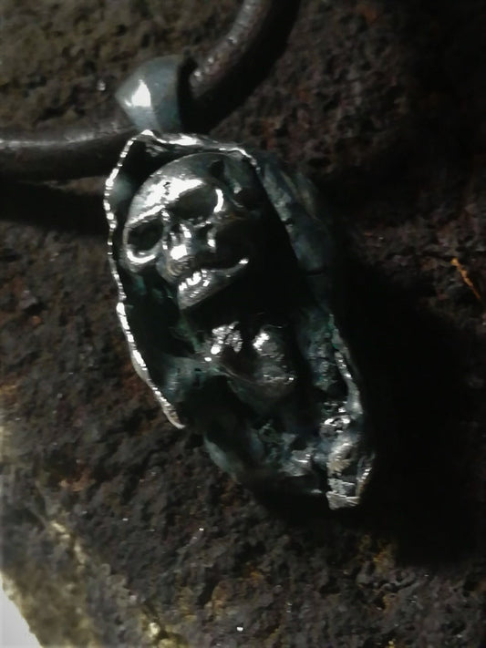 Oxidized Brass and Silver Skull Pendent