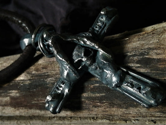 Oxidized Brass and Silver Skull Pendent