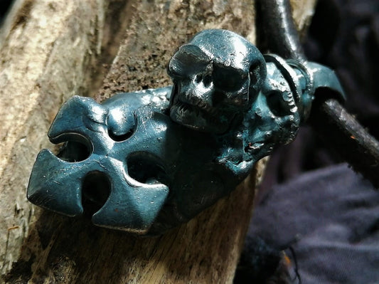 Oxidized Brass and Silver Skull Pendent
