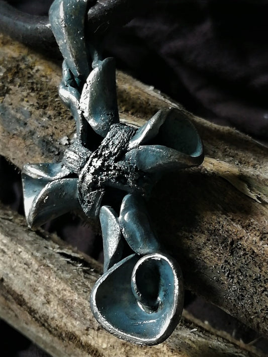 Oxidized Brass and Silver Cross Pendent.