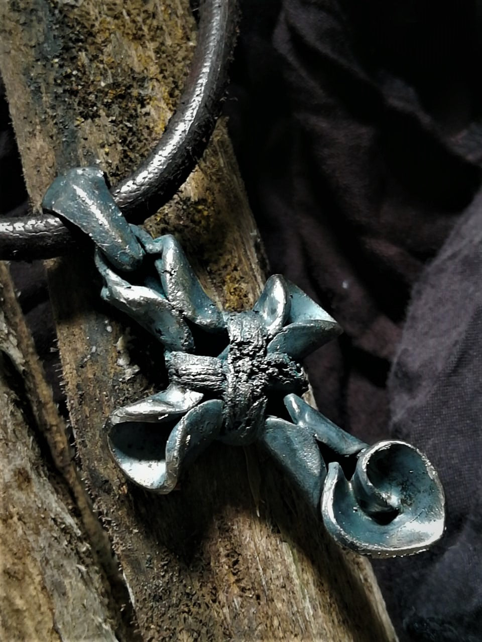 Oxidized Brass and Silver Cross Pendent.